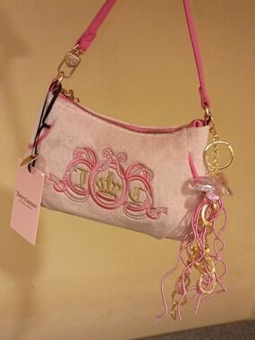 Juicy Couture NWT Pink Velvet Wristlet with Handmade Original Bag Charm